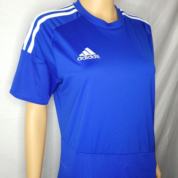 ADIDAS BLUE/WHITE STRIPE WOMEN'S SOCCER JERSEY TEE EUC SMALL - Picture 5 of 10